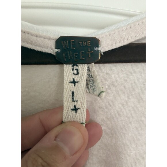 Free People Cloud Nine Top Large Color Block Cream Beige Long Sleeve Side Slits - Picture 3 of 5